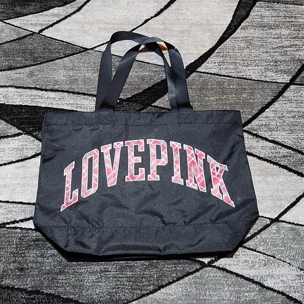 VS PINK BLACK CANVAS 2022 EMBROIDERED SILVER SHINE PLAID LOVE PINK FULL-…